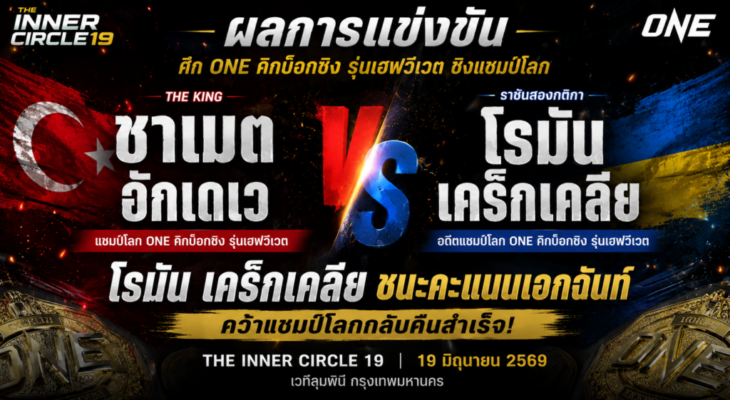 ผลมวย ซาเมต อักเดเว vs โรมัน เคร็กเคลีย : โรมันทวงแค้นสำเร็จ คว้าแชมป์โลก ONE คิกบ็อกซิง รุ่นเฮฟวีเวต