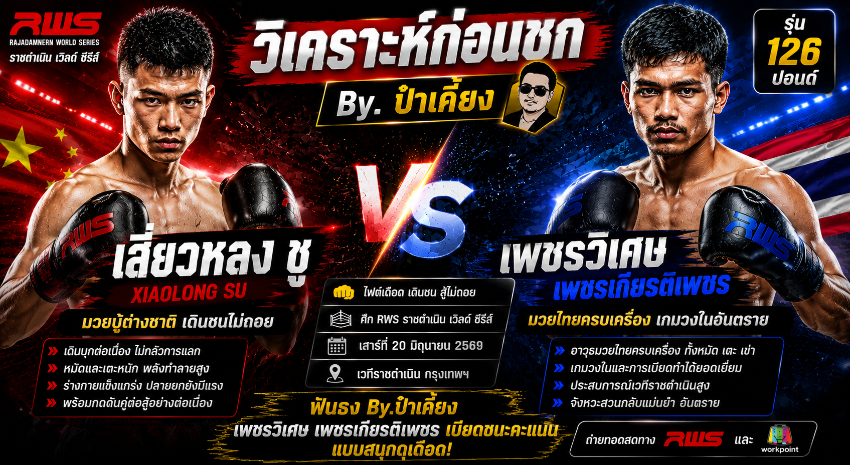 วิเคราะห์ก่อนชก By.ป๋าเคี้ยง : เสี่ยวหลง ซู vs เพชรวิเศษ เพชรเกียรติเพชร ศึกเดือด 126 ปอนด์ ใครจะเป็นฝ่ายคว้าชัย?
