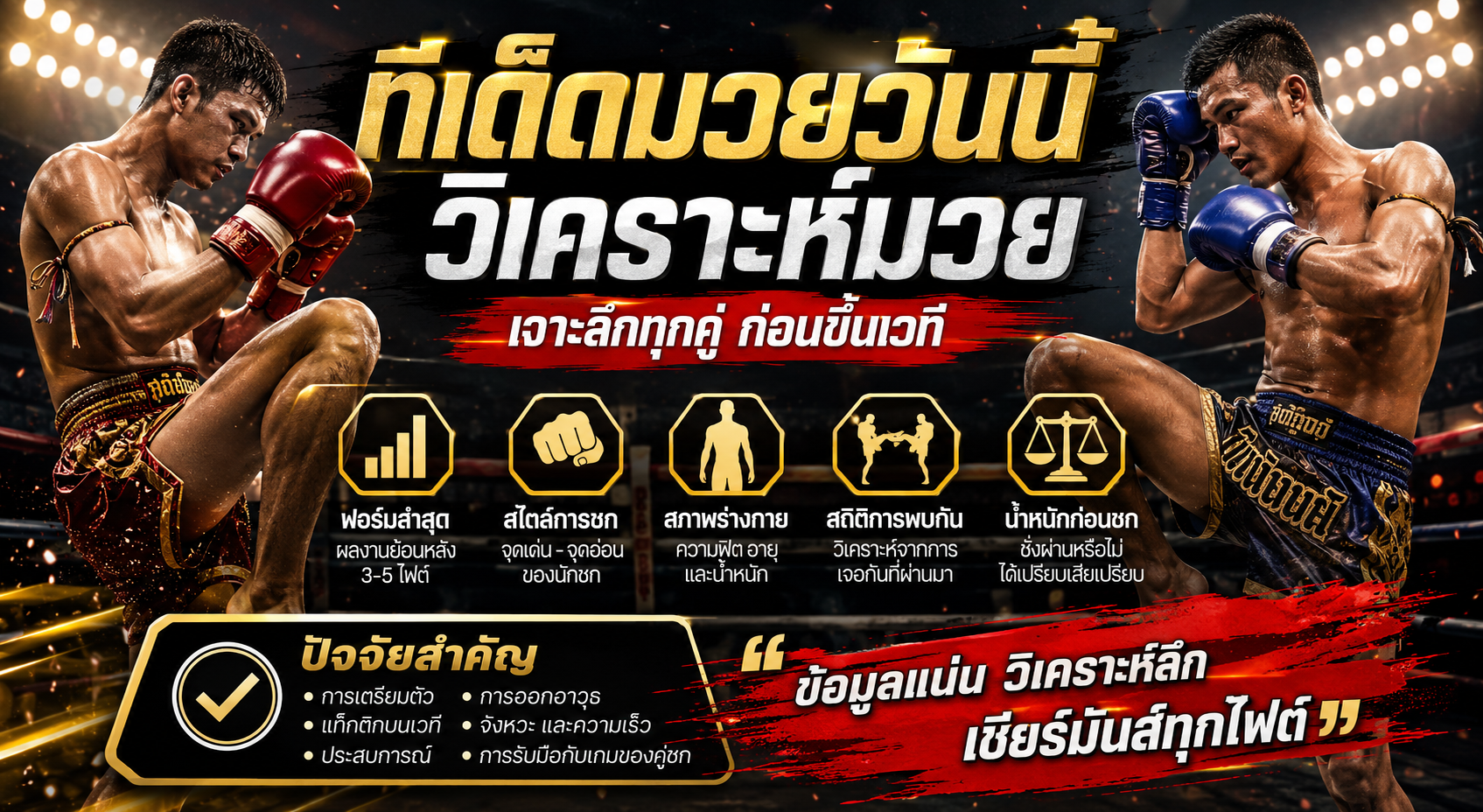 ทีเด็ดมวยวันนี้ วิเคราะห์มวยครบทุกคู่ เจาะลึกสไตล์การชก อัปเดตก่อนขึ้นเวที