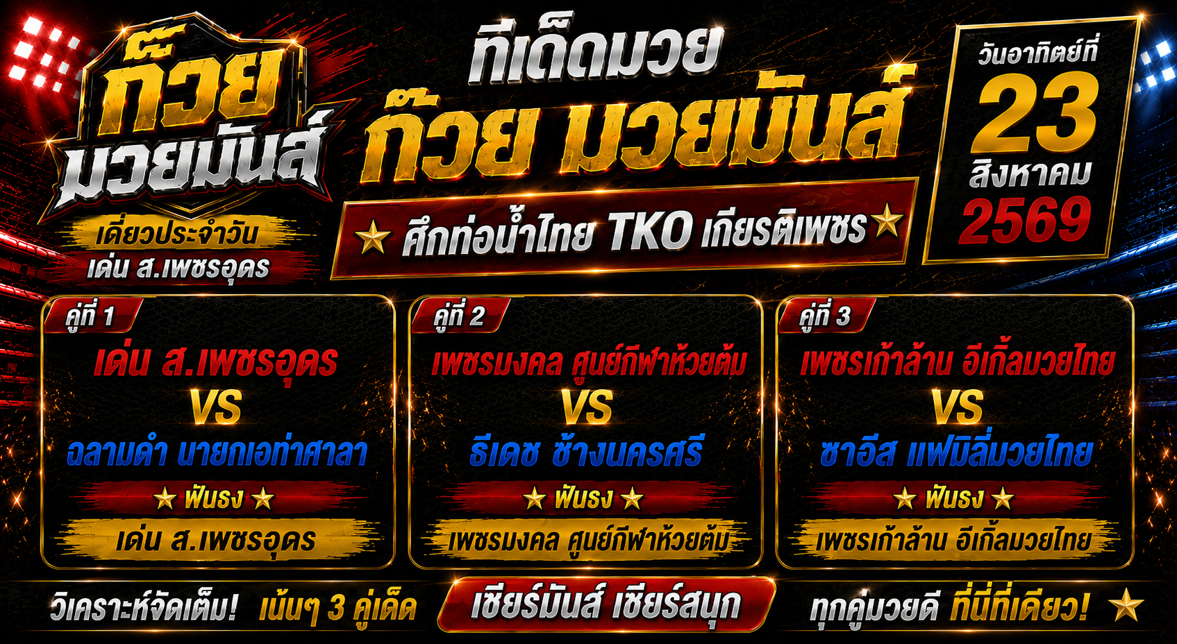 ก๊วย มวยมันส์ ทีเด็ดมวยวันที่ 23/08/2569