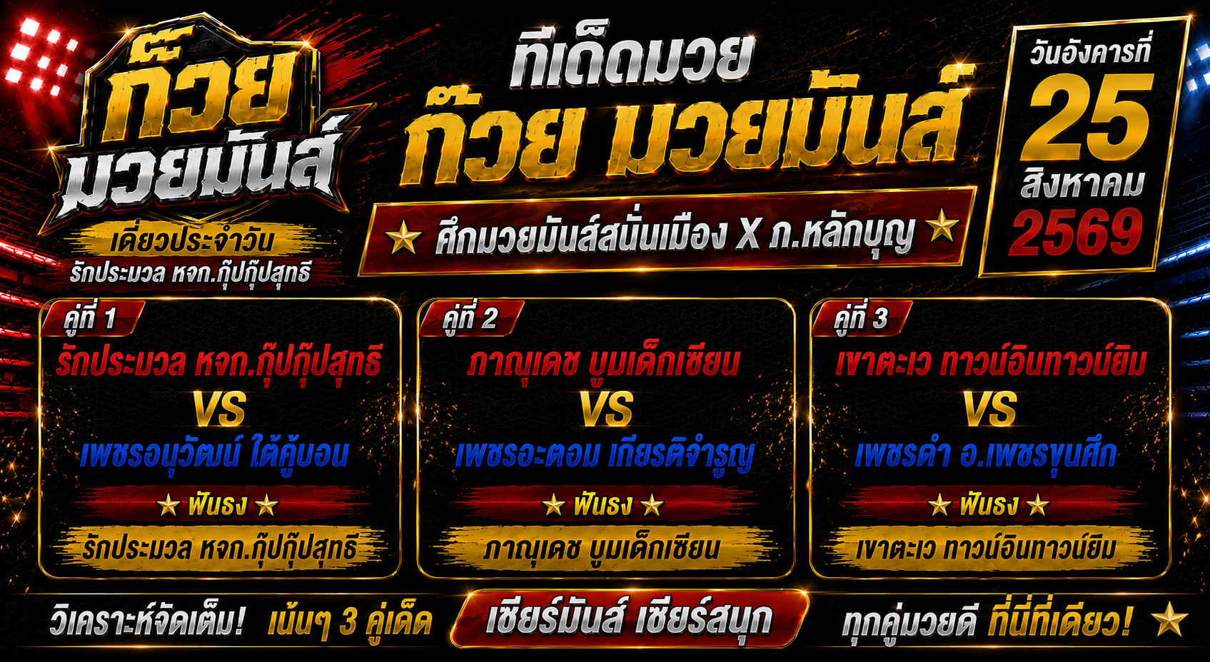 ก๊วย มวยมันส์ ทีเด็ดมวยวันที่ 25/08/2569