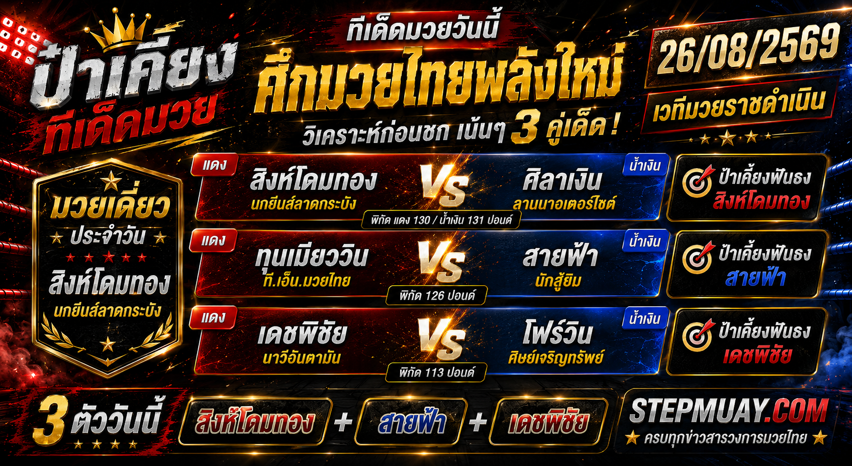 ป๋าเคี้ยงทีเด็ดมวย วันที่ 26/08/2569
