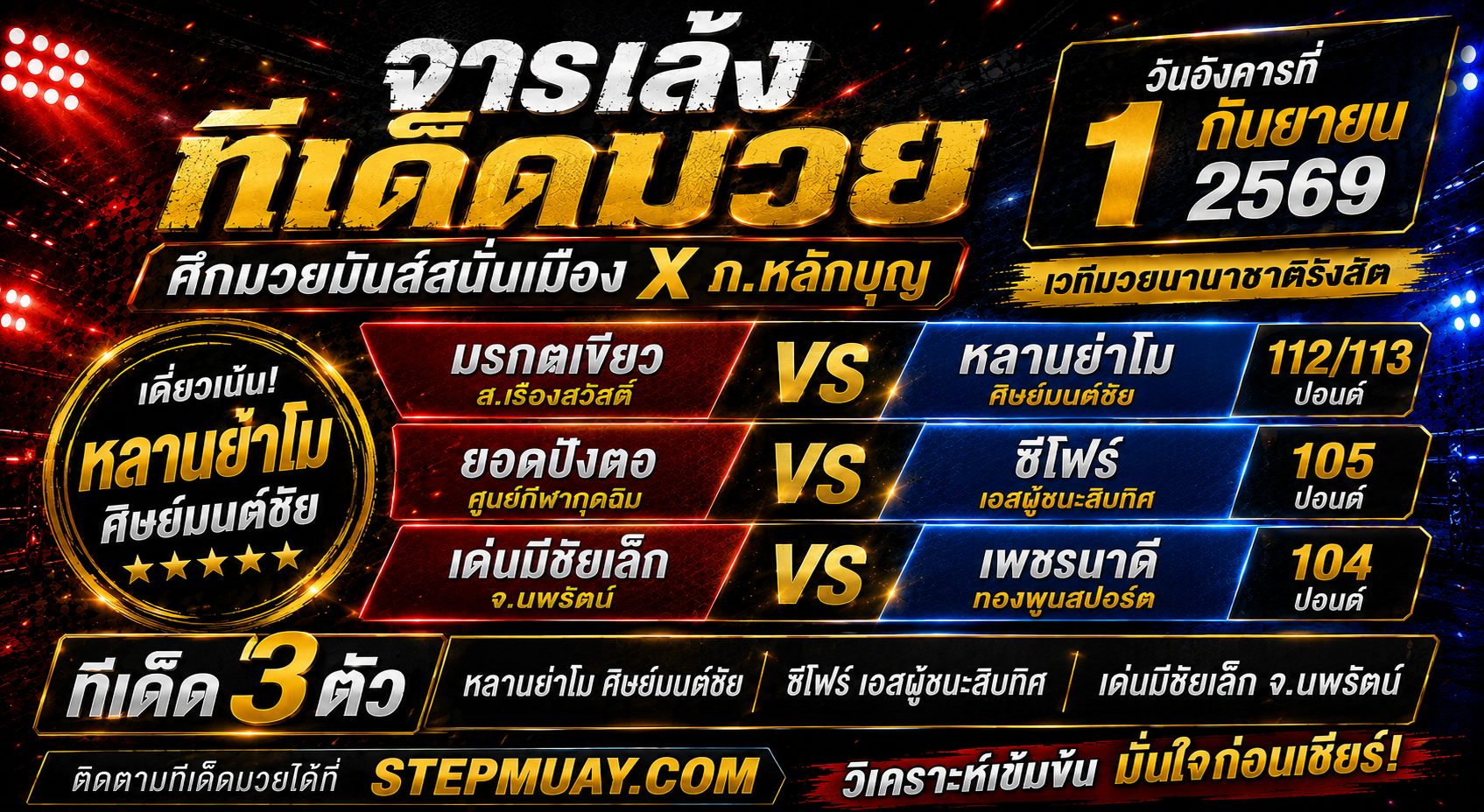 จารเล้ง ทีเด็ดมวย 1/9/2569