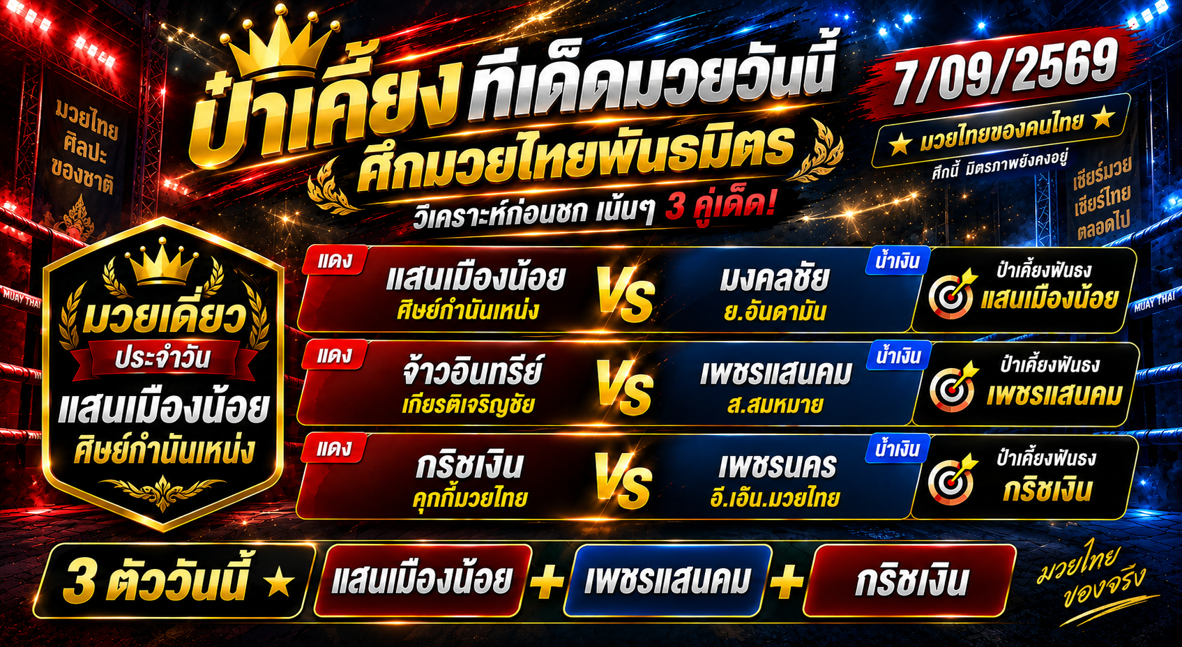 ป๋าเคี้ยงทีเด็ดมวย วันที่ 7/09/2569
